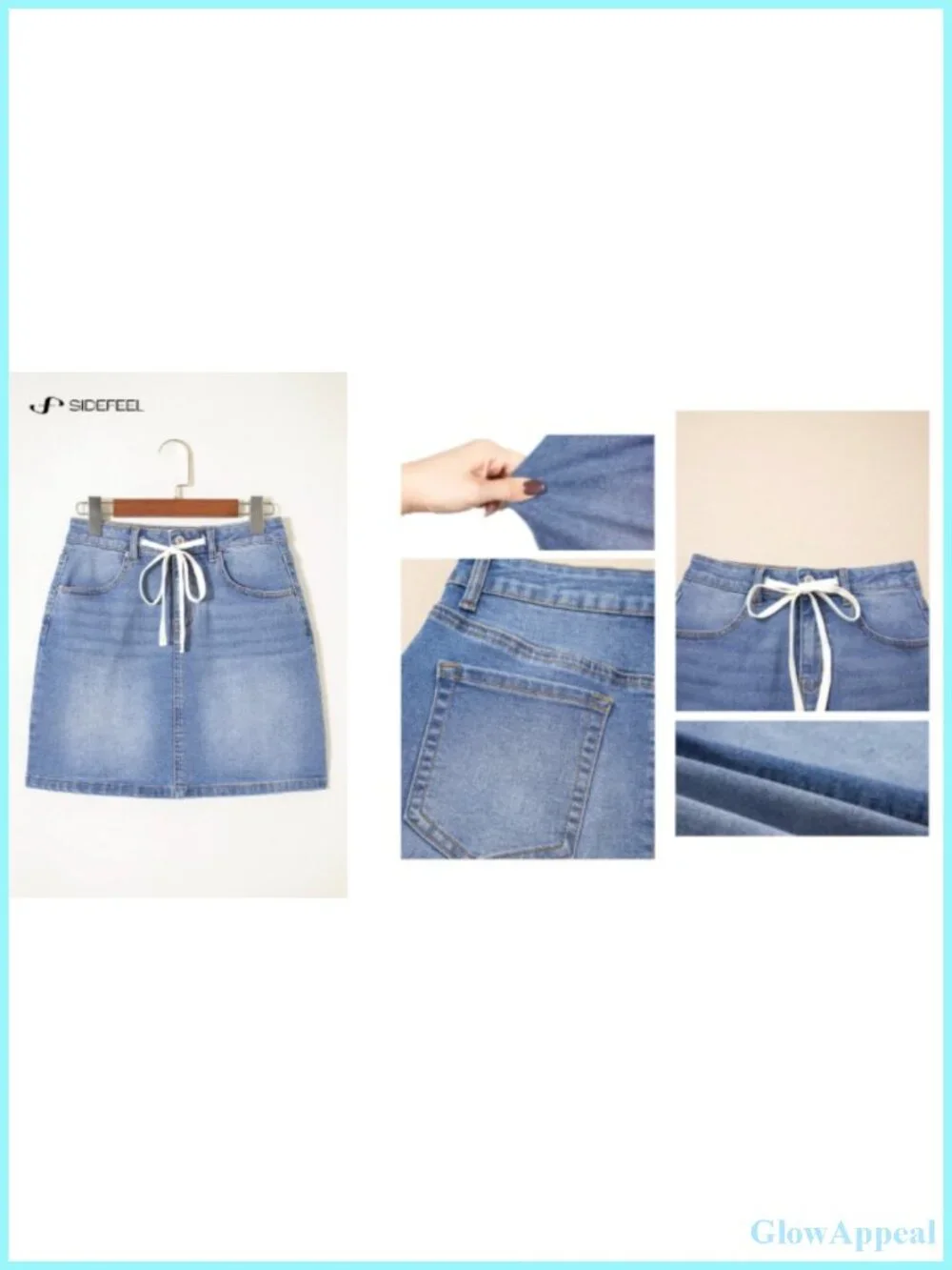 High Waist Drawstring Stretchy Mini Jean Skirt with Pockets Casual Summer